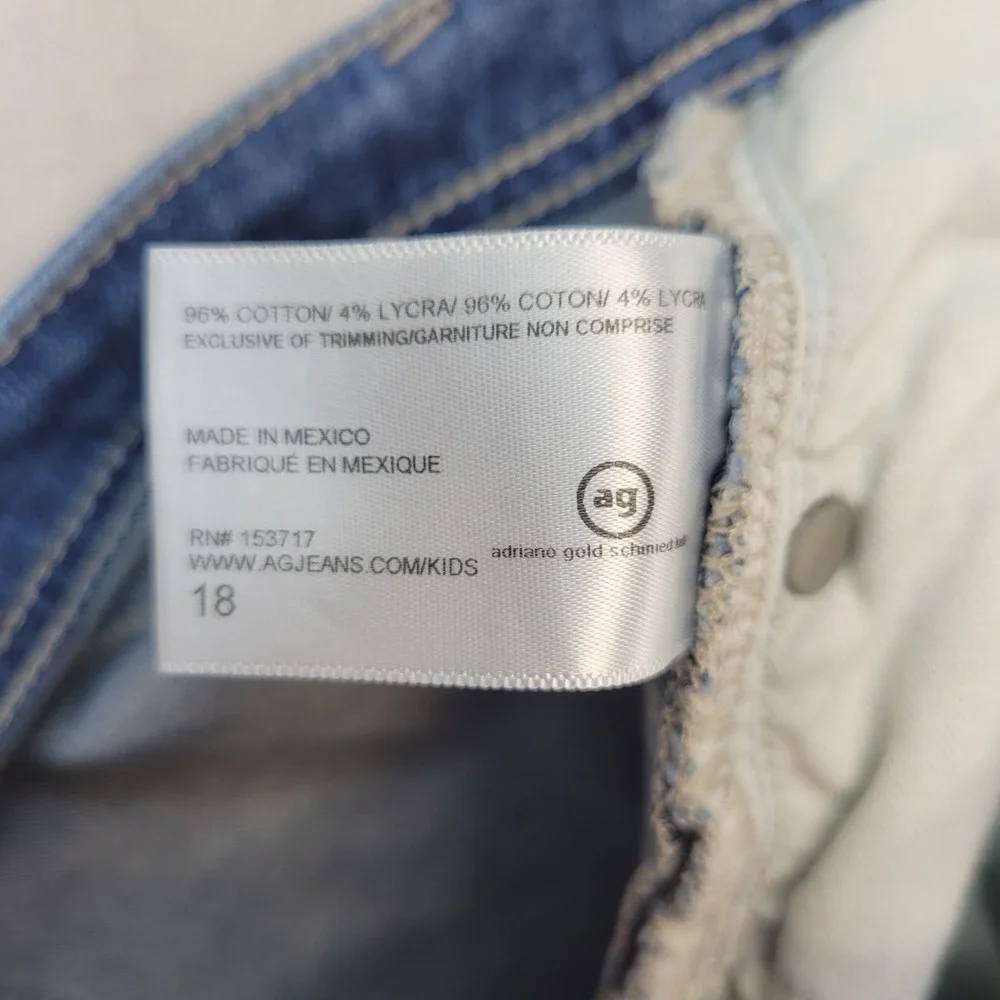 AG Adriano Goldschmied Jeans Kids 18 Blue The Noah Straight Medium Wash Denim
